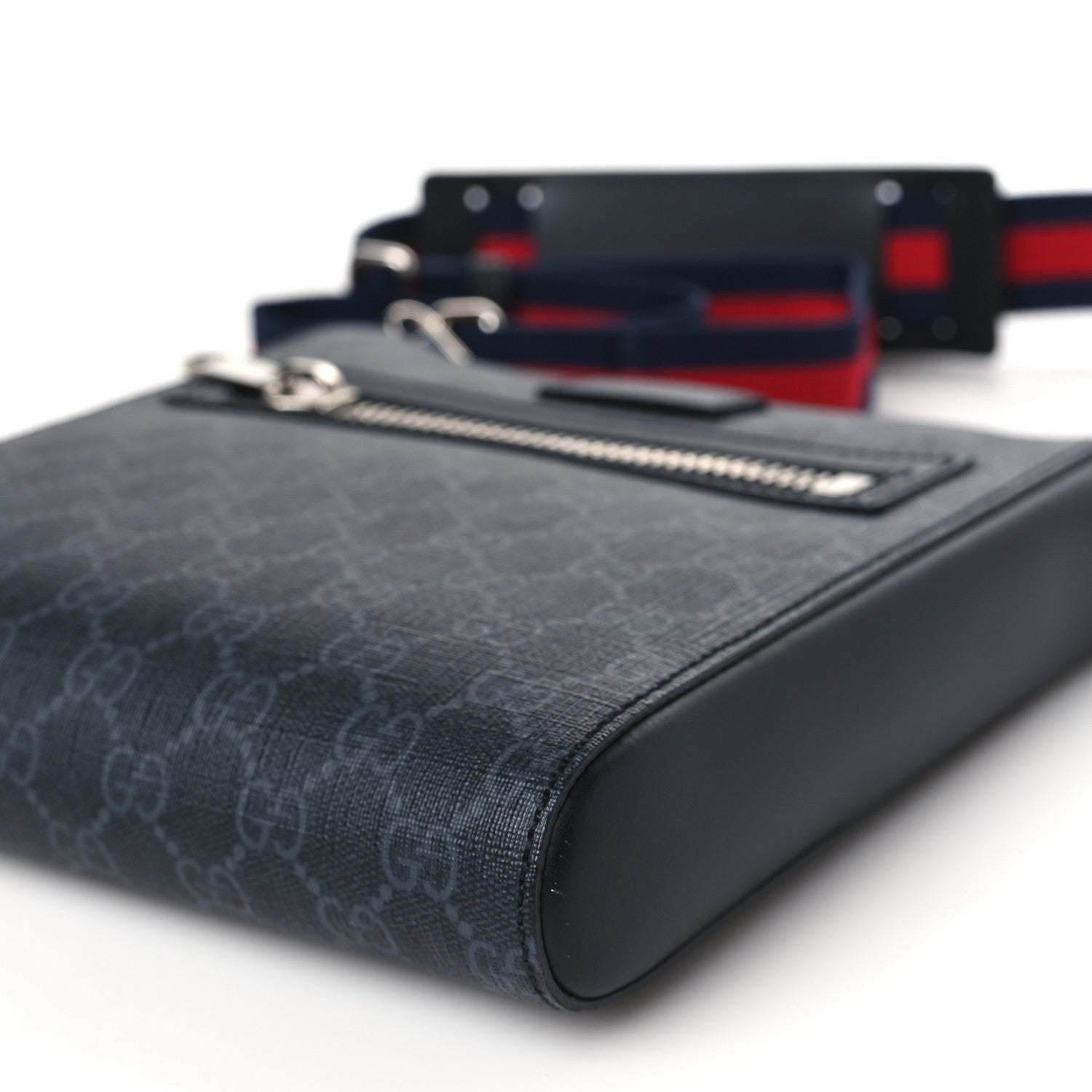 Gucci GG Supreme Monogram Web Small Flat Messenger Bag Black Grey 10 of 10