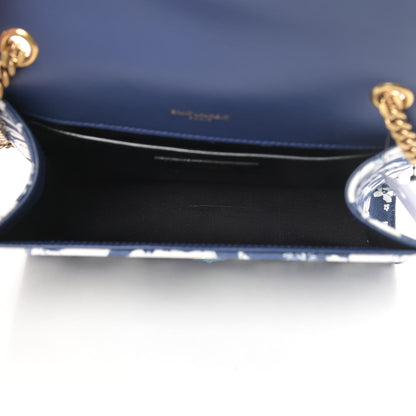 Saint Laurent Canvas Small Monogram Hibiscus Print Kate Satchel Blue 5 of 10