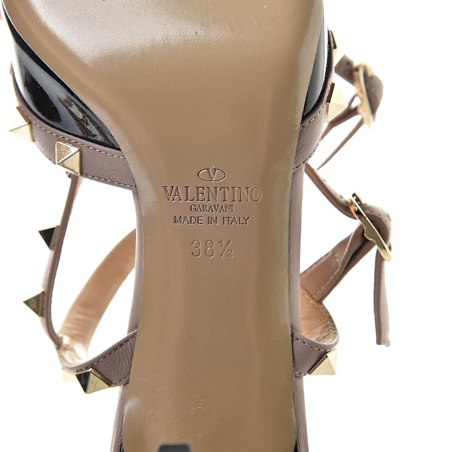 Patent Nappa Rockstud Ankle Strap 65mm Pumps 38.5 Black Poudre