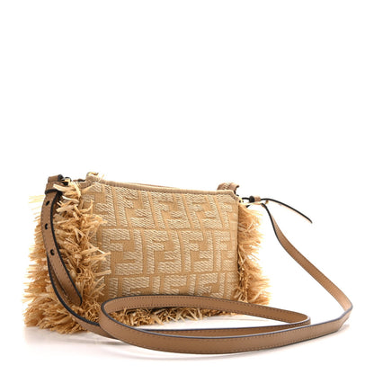Fendi Jacquard Raffia Vitello FF Baguette Chain Pouch Beige 3 of 9