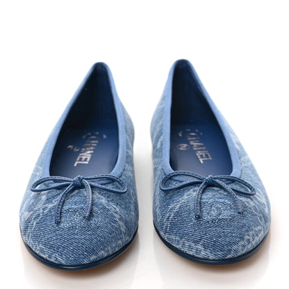Chanel Denim Printed Cap Toe Ballerina Flats 36.5 Blue 2 of 9