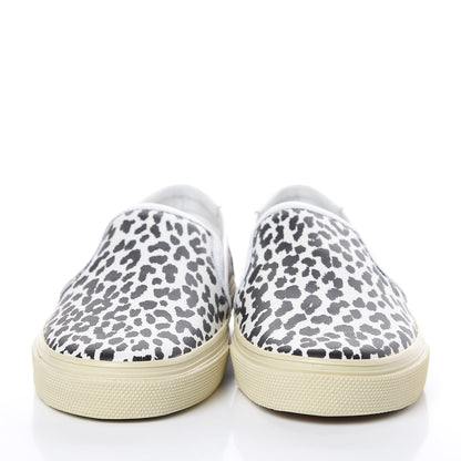 Saint Laurent Soft Calfskin Babycat Leopard Skate Slip On Sneakers 38.5 Black White 2 of 8