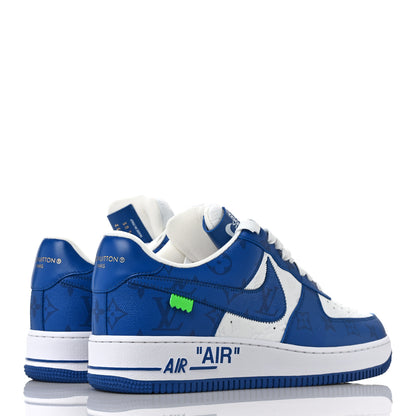 Louis Vuitton X NIKE AIR FORCE 1 Calfskin Monogram Mens Sneakers 9.5 Blue 4 of 9