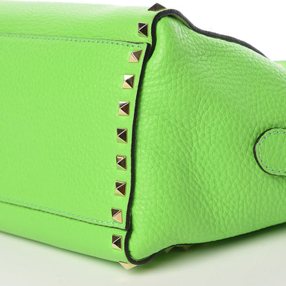 Valentino Garavani Pebbled Calfskin Small Rockstud Double Handle Tote Green Fluo 6 of 15