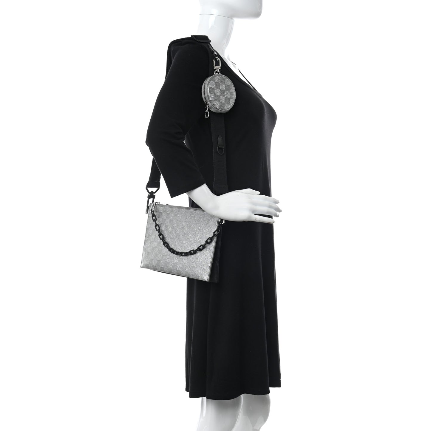 Damier Glitter Taurillon Monogram In The Loop Trio Pouch Black Silver