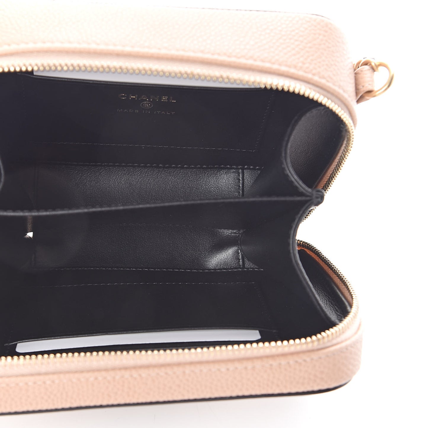 Caviar Quilted CC Filigree Vanity Clutch With Chain Beige Black