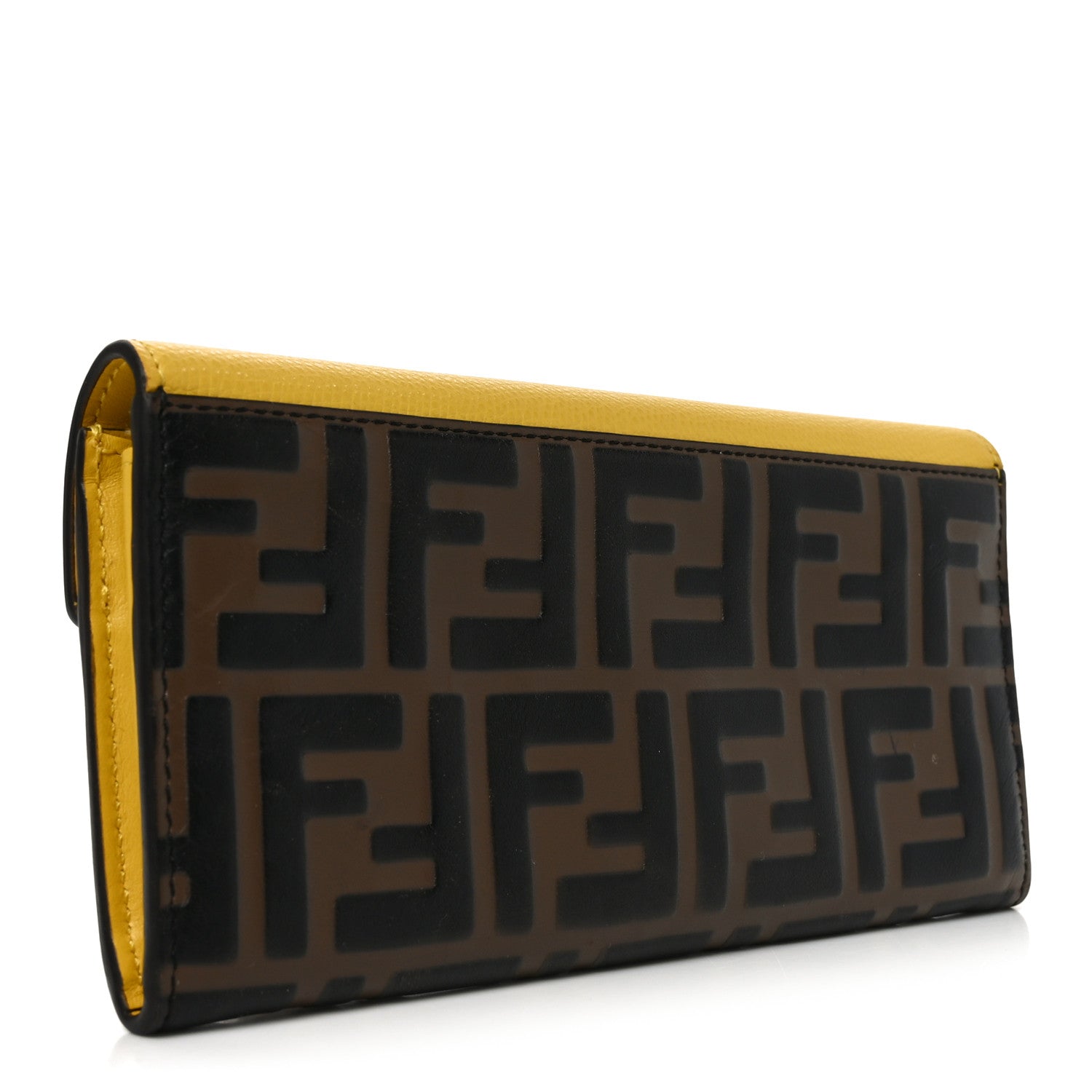 Fendi Vitello Cruise F is Fendi Bi-Color FF 1974 Embossed Continental Envelope Wallet On Chain Maya Yellow 3 of 8