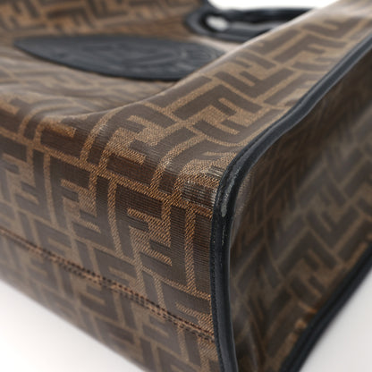 Fendi Glazed Fabric Vitello Century Plexiglass FF 1974 Stamp Patch Medium Runaway Shopper Tote Mogano Panna Black 13 of 14