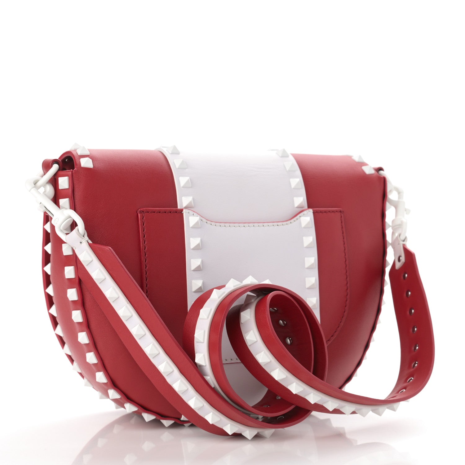 Valentino Garavani Vitello Colorblock Large Free Rockstud Halfmoon Saddle Bag Rosso Valentino White 3 of 13
