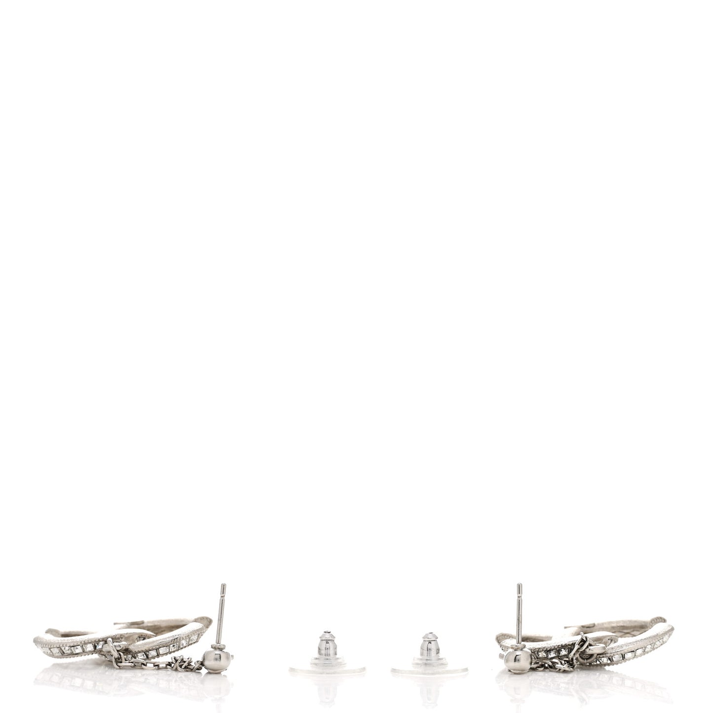 Baguette Crystal Quilted CC Drop Earrings Silver