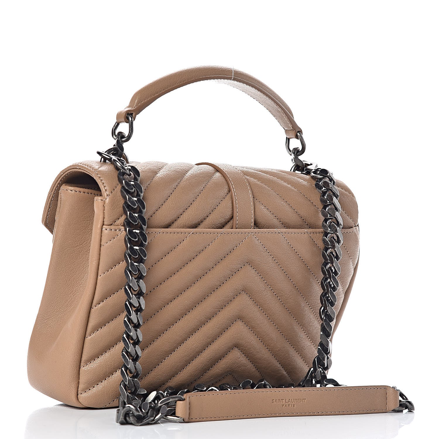 Saint Laurent Sheepskin Matelasse Chevron Monogram Medium College Bag Taupe 3 of 9