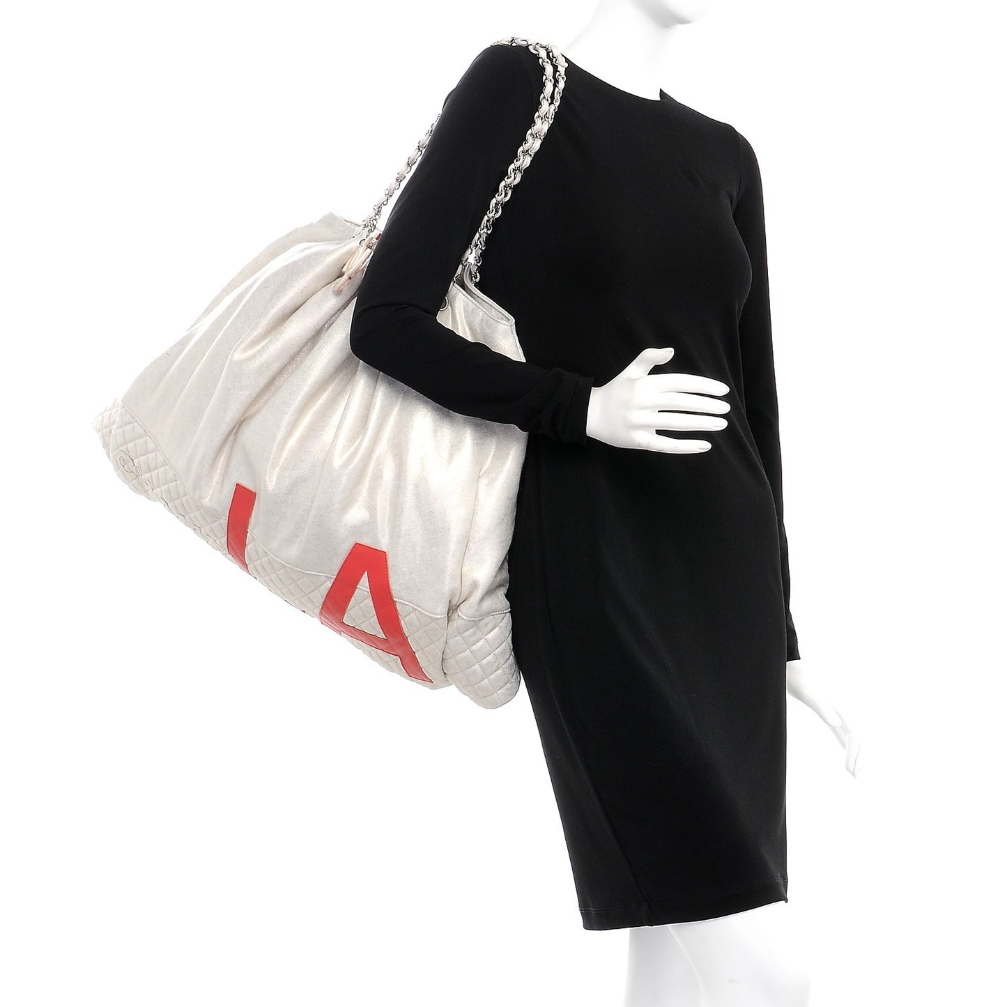 Metallic Jersey Quilted LA Tote Silver