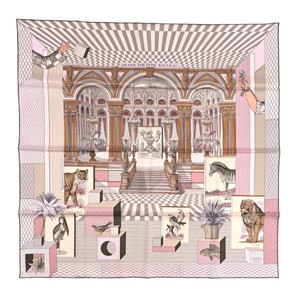Hermes Silk Grand Theatre Nouveau Scarf 90 Rose Pale Etoupe 1 of 4