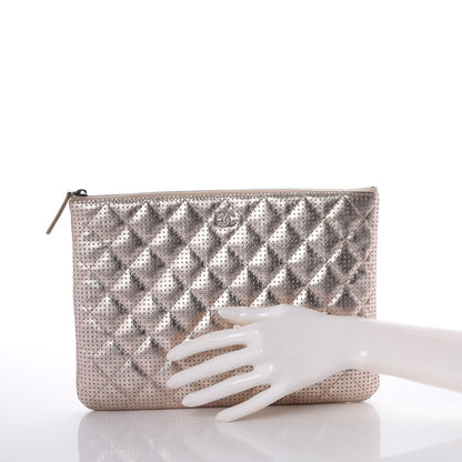 Chanel Metallic Perforated Lambskin Quilted Medium Cosmetic Case Light Gold 2 of 8
