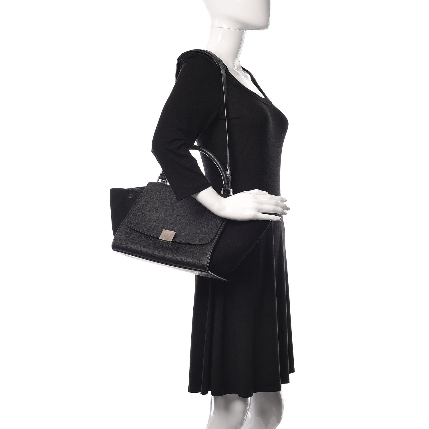 Celine Drummed Calfskin Suede Small Trapeze Black 2 of 9