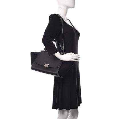 Celine Drummed Calfskin Suede Small Trapeze Black 2 of 9