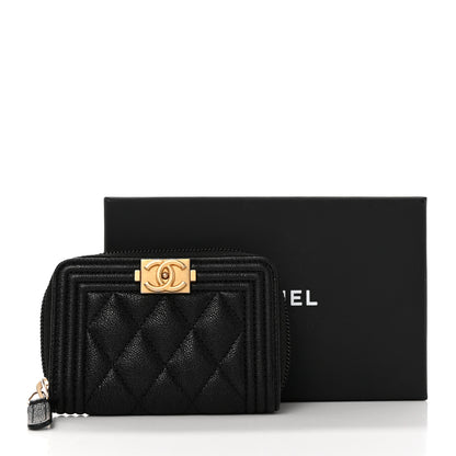 Chanel Caviar Quilted Boy Zip Around Coin Purse Wallet Black 7 of 7