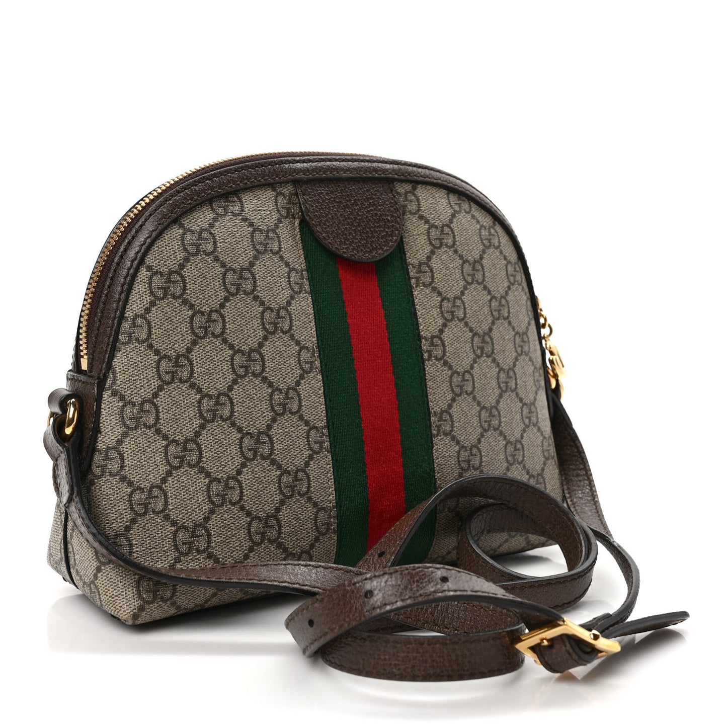 GG Supreme Monogram Textured Dollar Calfskin Web Small Ophidia Dome Shoulder Bag Beige Ebony New Acero