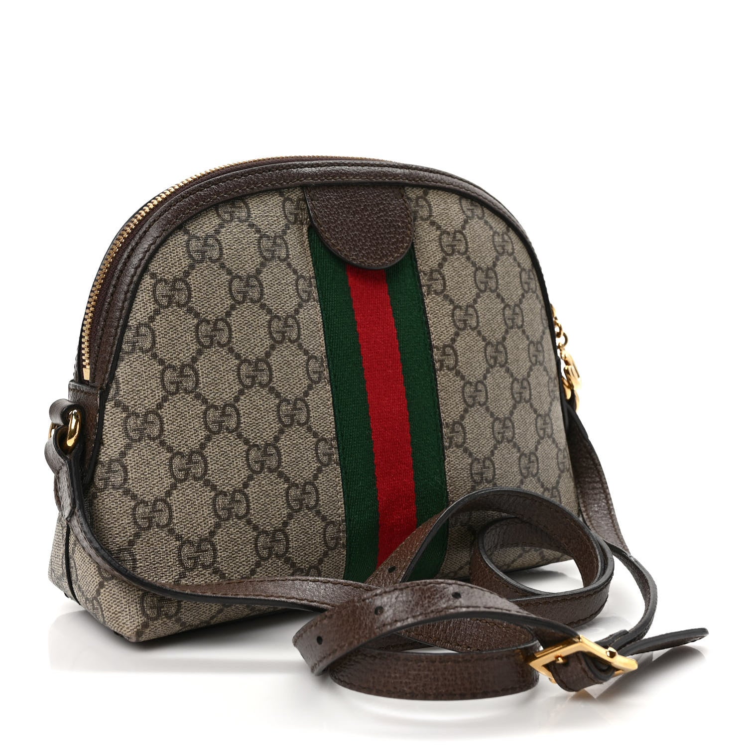 Gucci GG Supreme Monogram Textured Dollar Calfskin Web Small Ophidia Dome Shoulder Bag Beige Ebony New Acero 3 of 11