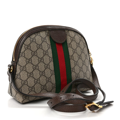 Gucci GG Supreme Monogram Textured Dollar Calfskin Web Small Ophidia Dome Shoulder Bag Beige Ebony New Acero 3 of 11