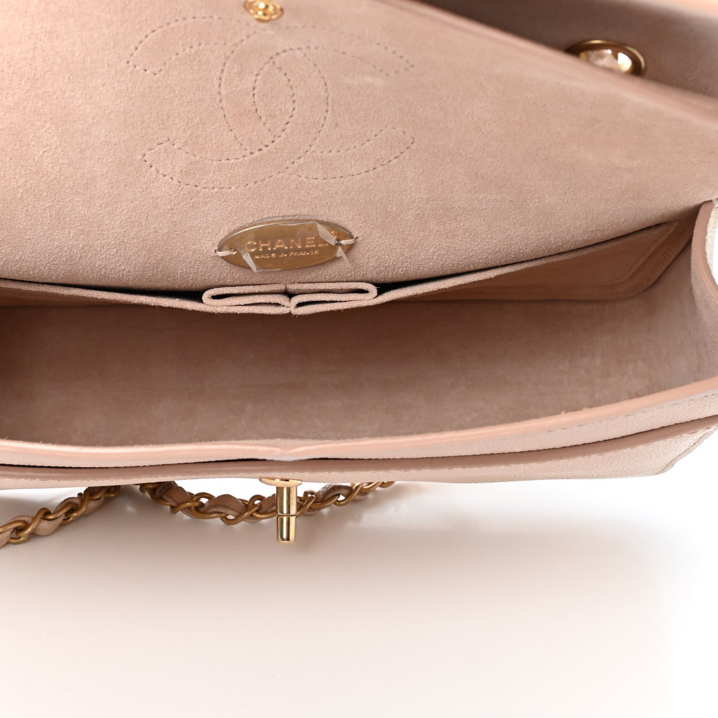 Grained Calfskin Medium Classic Pure Double Flap Nude