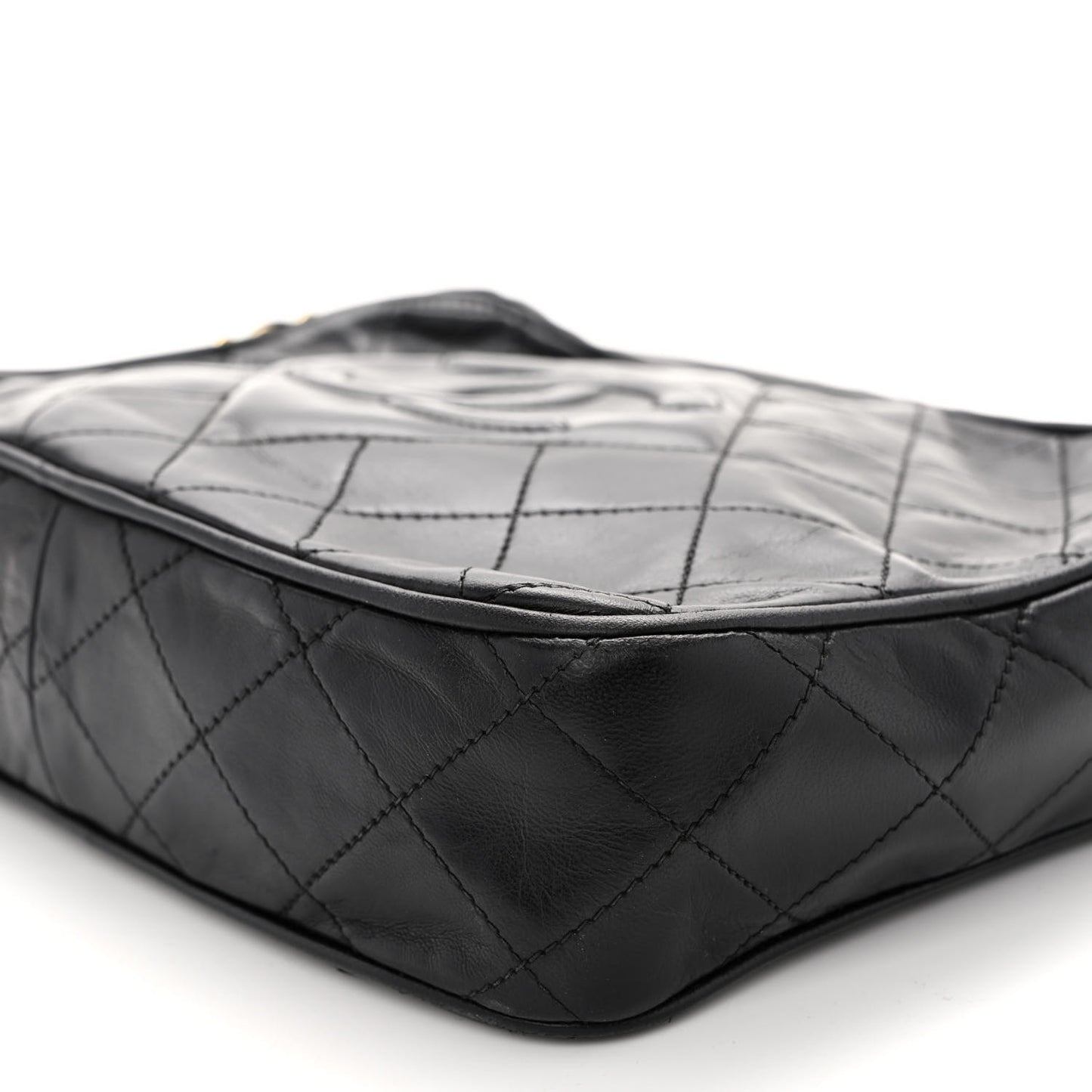 Lambskin Quilted Tassel Camera Case Black