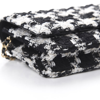 Chanel Tweed Quilted Wallet On Chain WOC Black Ecru White 9 of 12