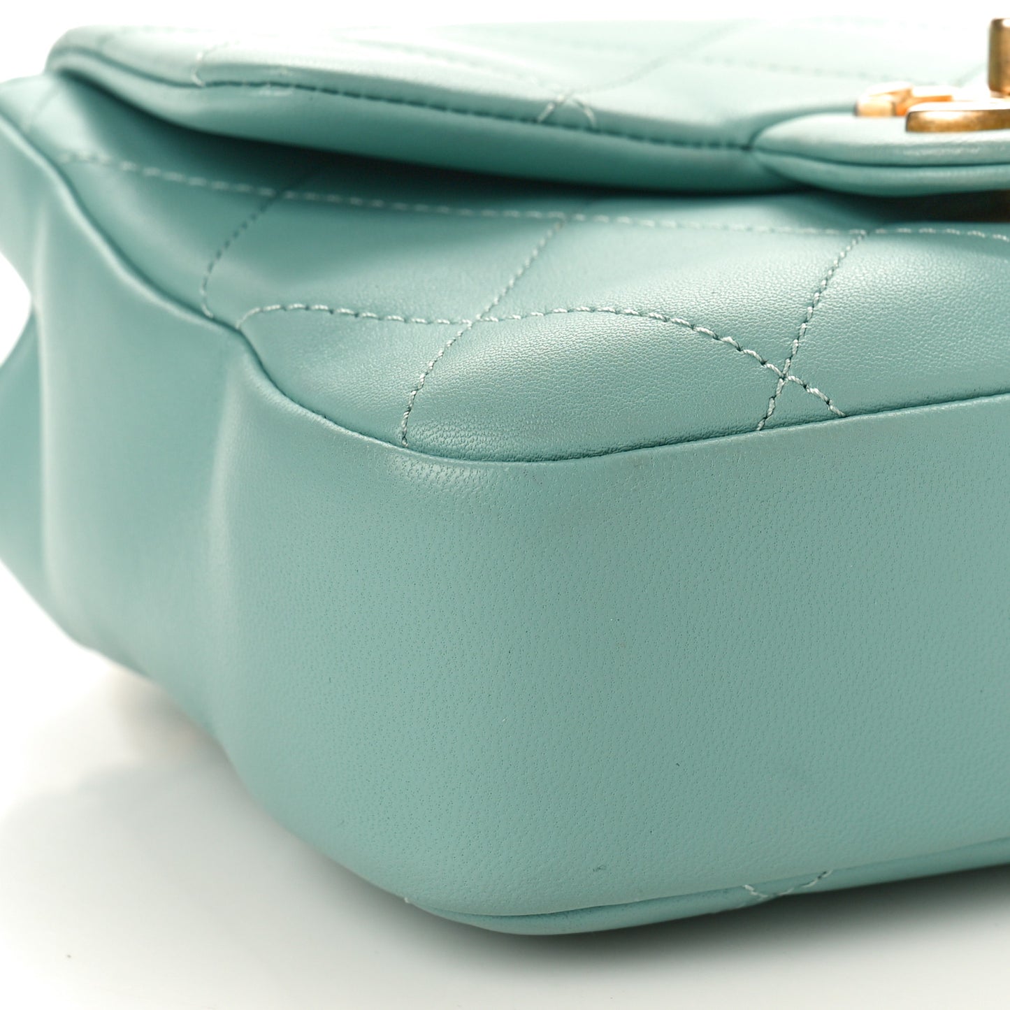 Lambskin Quilted Small Circular Handle Bag Blue