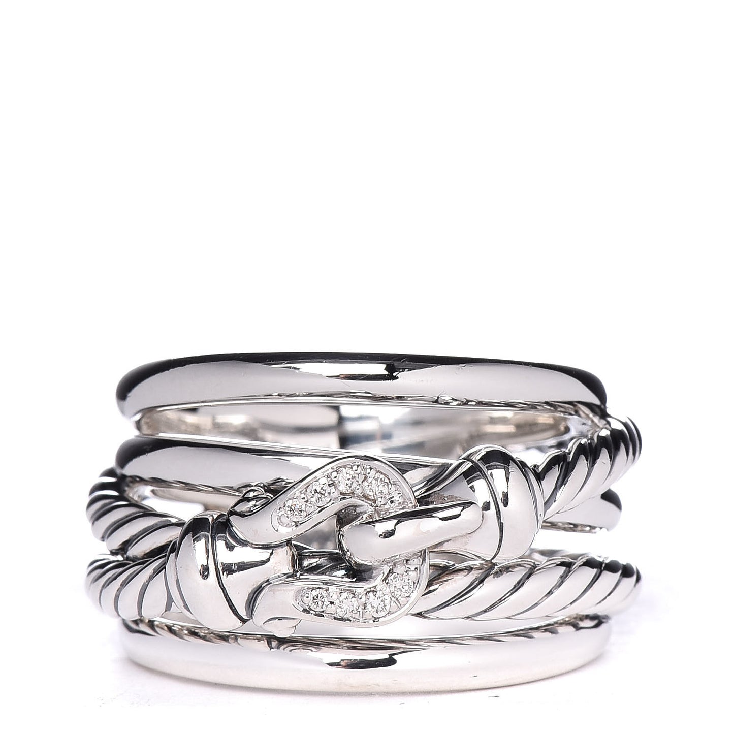 Sterling Silver Diamond 14mm Crossover Cable Buckle Ring 54 7