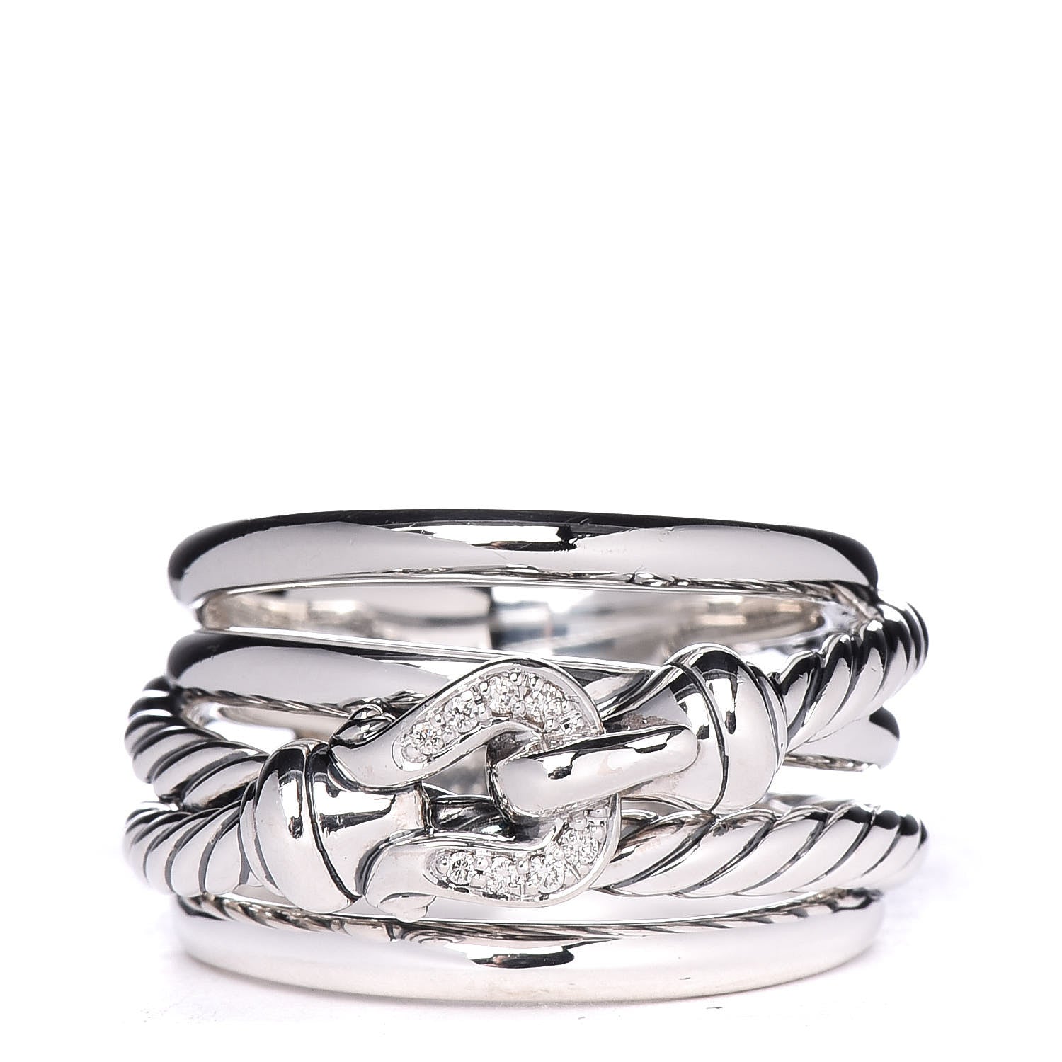 David Yurman Sterling Silver Diamond 14mm Crossover Cable Buckle Ring 54 7 1 of 5