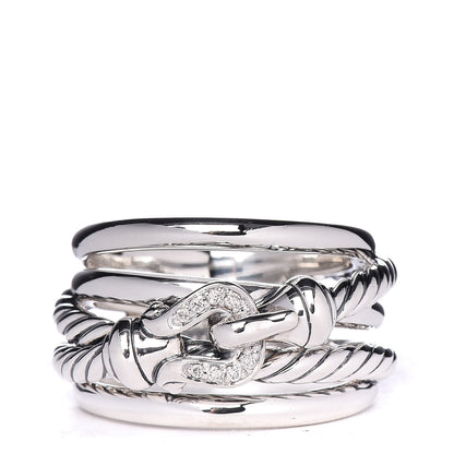 David Yurman Sterling Silver Diamond 14mm Crossover Cable Buckle Ring 54 7 1 of 5