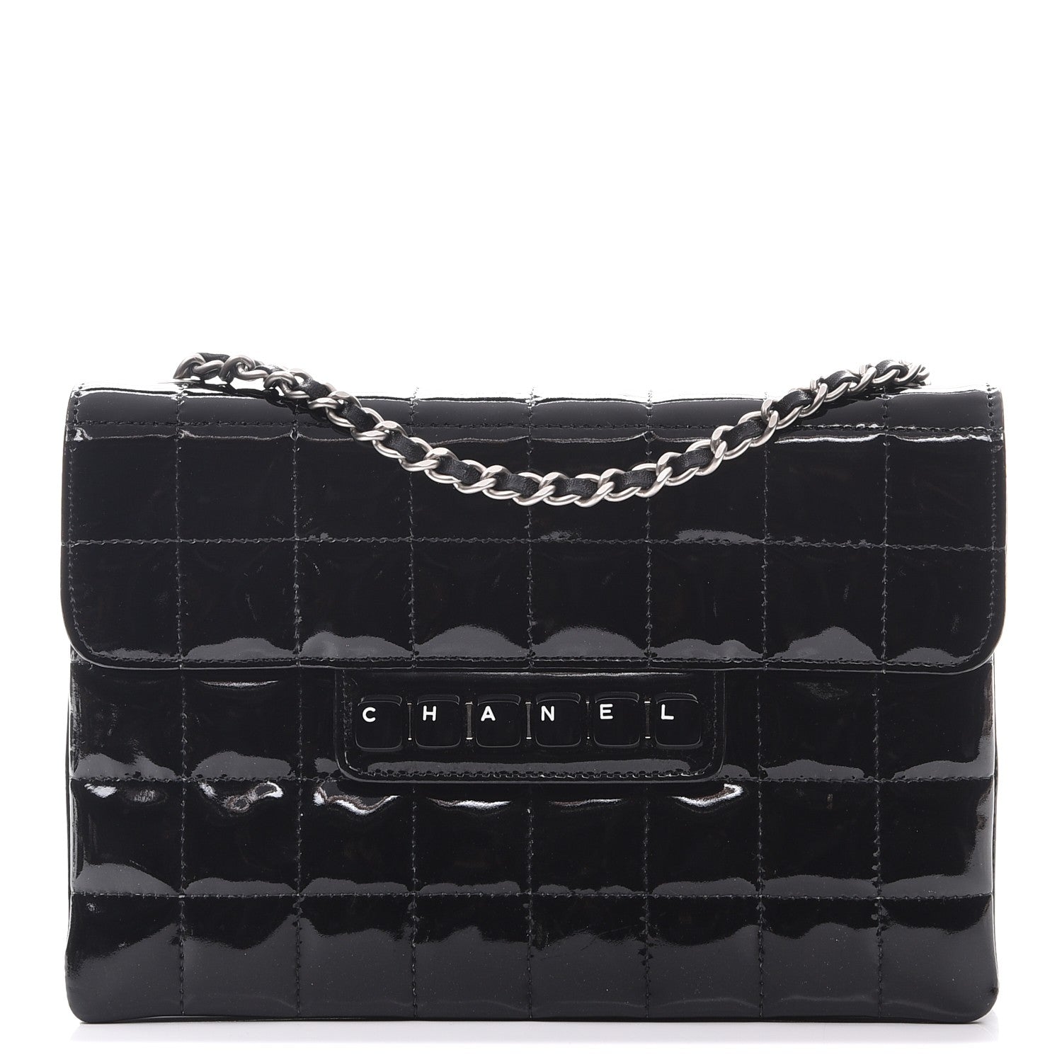Chanel Patent Chocolate Bar Quilted Computer Keys Flap Black 1 of 12