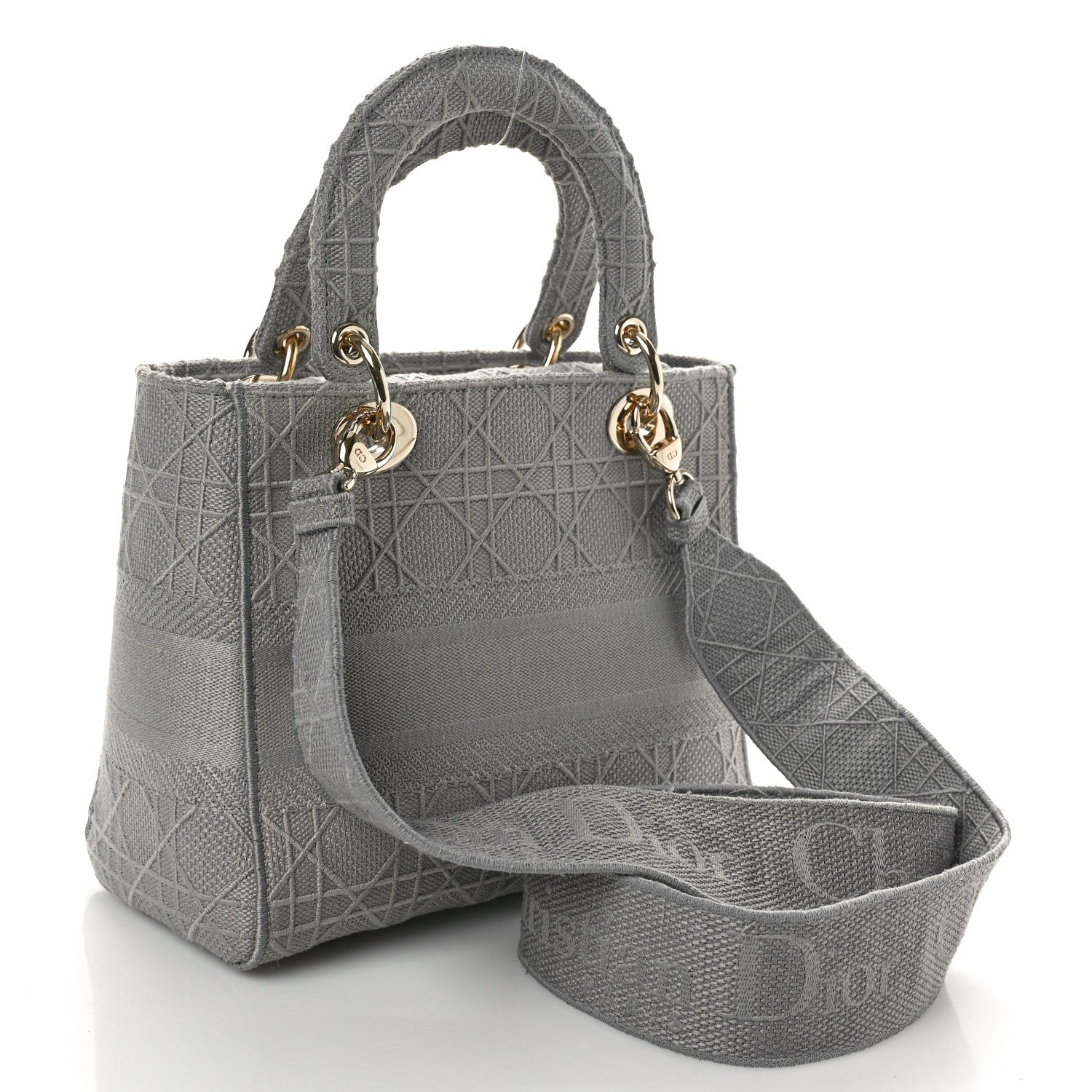 Christian Dior Canvas Embroidered Cannage Medium Lady D-Lite Gray 3 of 13