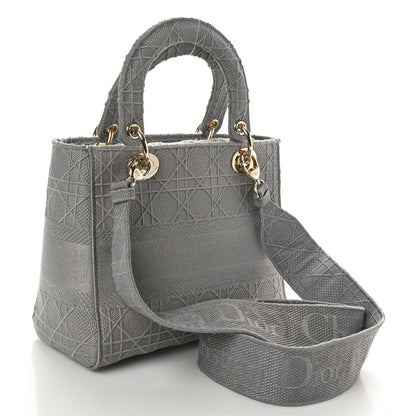 Christian Dior Canvas Embroidered Cannage Medium Lady D-Lite Gray 3 of 13