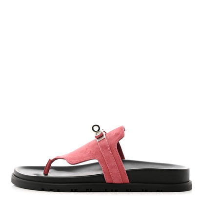 Hermes Suede Goatskin Womens Empire Sandals 37 Rose Aphrodite 1 of 10