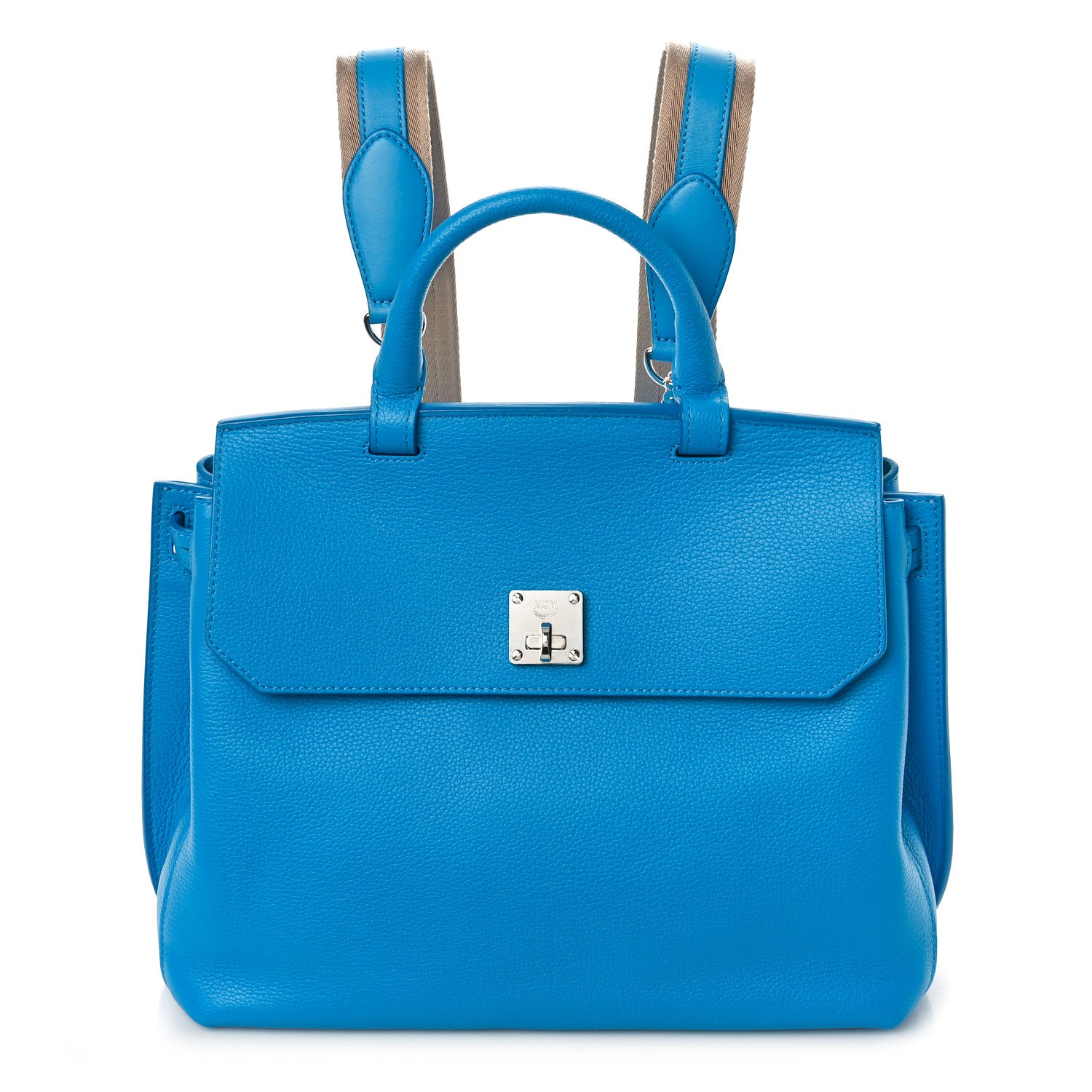 MCM Grained Calfskin Large Milla Convertible Backpack Tile Blue 1 of 7