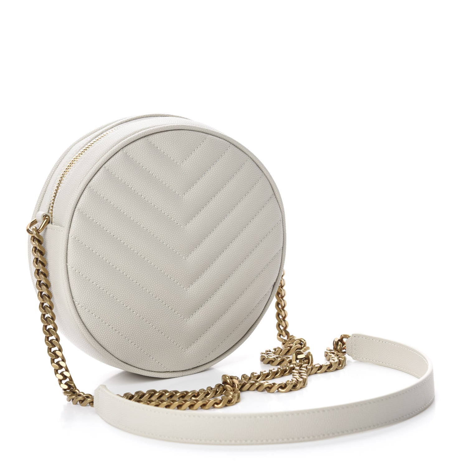 Saint Laurent Grain De Poudre Matelasse Chevron Quilted Round Vinyle Camera Bag White 3 of 10