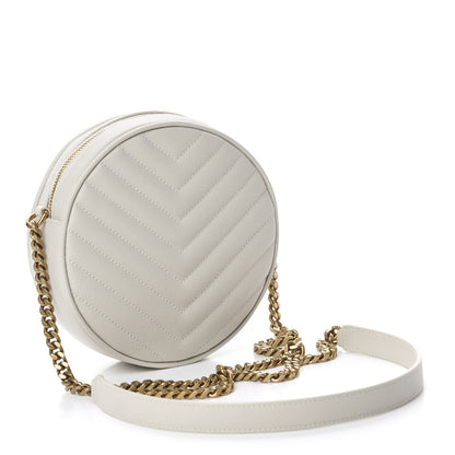 Saint Laurent Grain De Poudre Matelasse Chevron Quilted Round Vinyle Camera Bag White 3 of 10