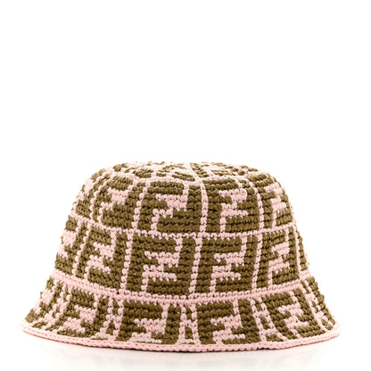 Fendi Cotton Rayon FF Woven Bucket Hat S/M Pink Khaki 4 of 8
