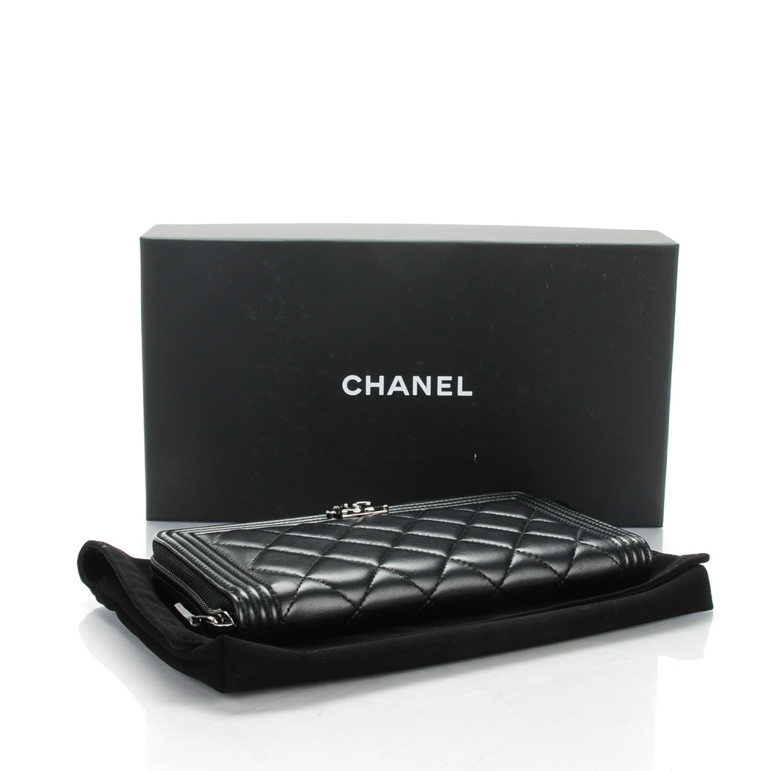 Chanel Lambskin Quilted Boy Zip Around Wallet Black 4 of 8