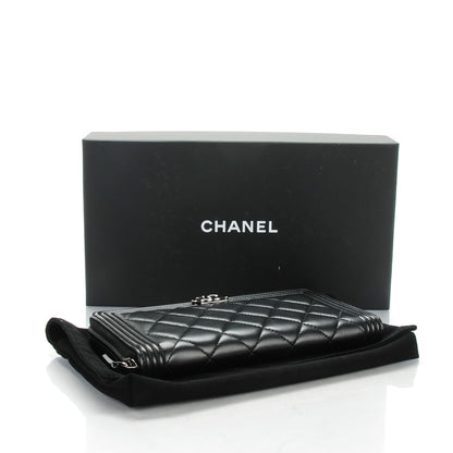 Chanel Lambskin Quilted Boy Zip Around Wallet Black 4 of 8