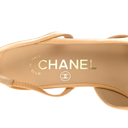 Chanel Goatskin Grosgrain Cap Toe CC Slingback Pumps 35.5 Beige Black 6 of 11