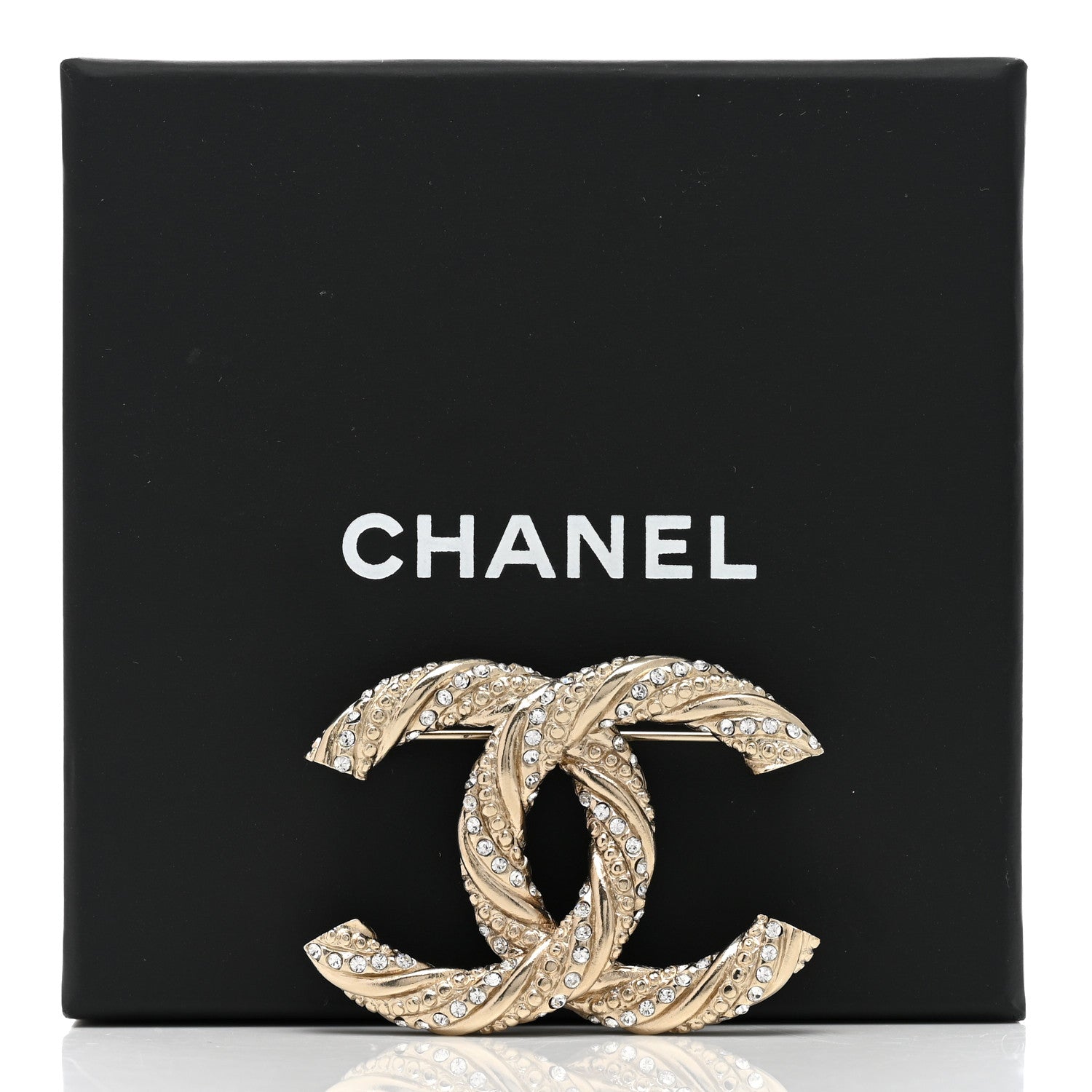 Chanel Crystal Twisted CC Brooch Light Gold 5 of 5