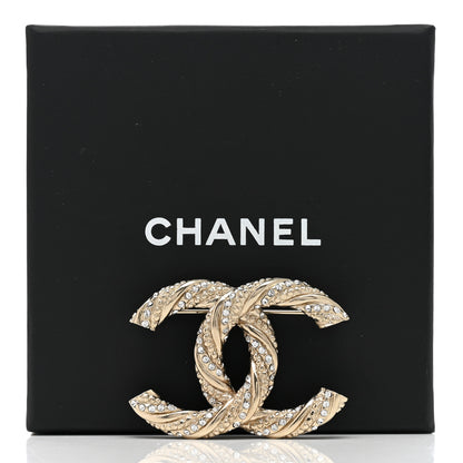 Chanel Crystal Twisted CC Brooch Light Gold 5 of 5
