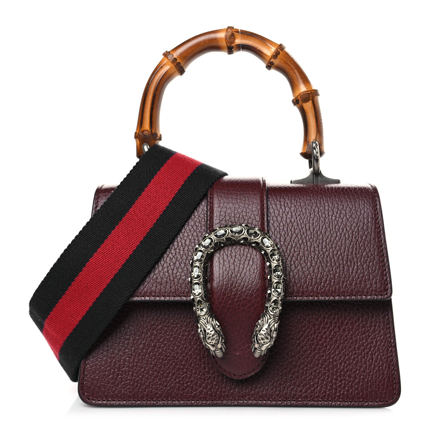 Gucci Dollar Calfskin Crystal Web Mini Dionysus Bamboo Top Handle Bag Vintage Bordeaux Black Diamond 1 of 9