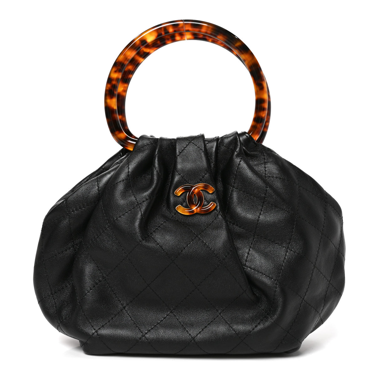 Chanel Lambskin Plexiglass Tortoise Shell Quilted Mini Pouch Black 1 of 10