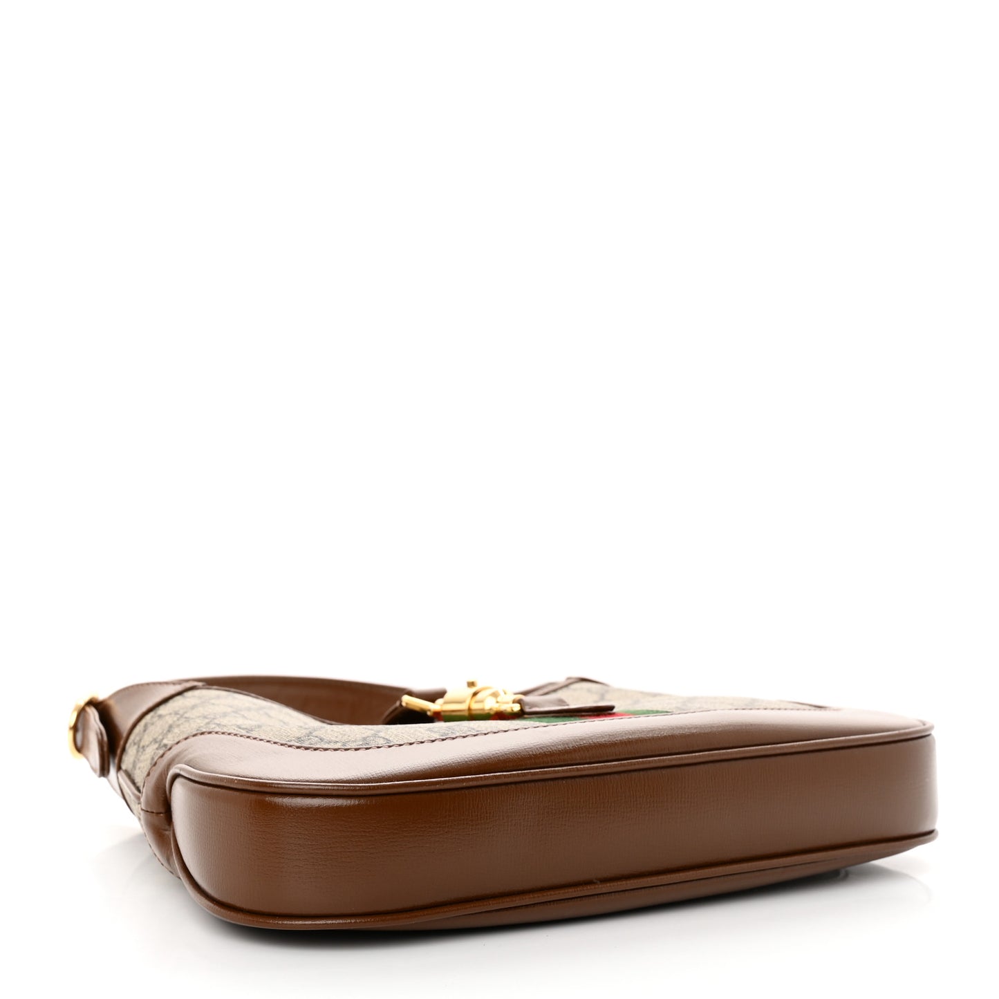 GG Supreme Monogram Azalea Calfskin Web Small Jackie 1961 Hobo Beige Ebony Brown Sugar