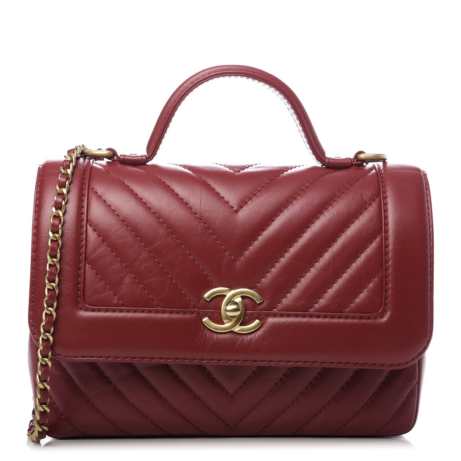 Chanel Calfskin Chevron Quilted Top Handle Flap Red 1 of 10