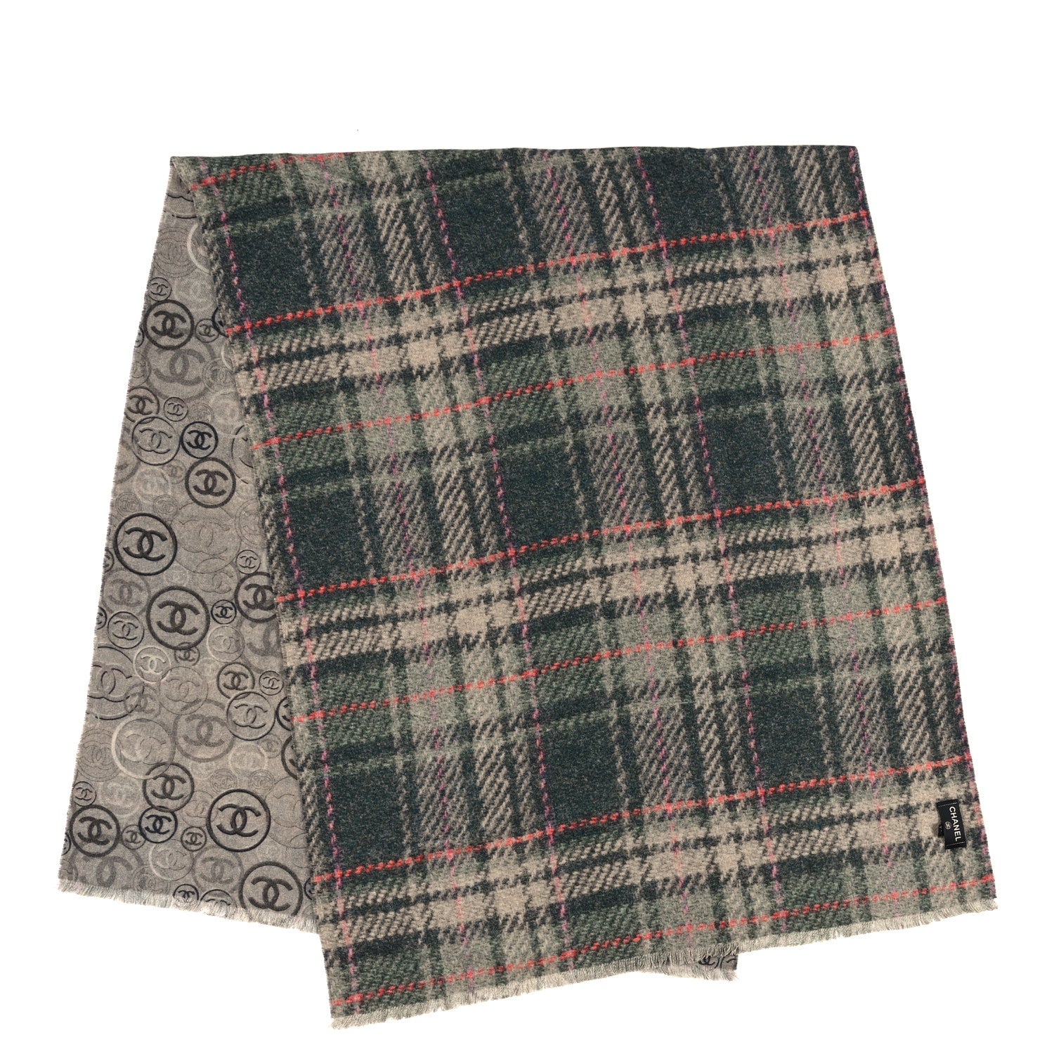 Chanel Cashmere CC Plaid Scarf Grey Multicolor 2 of 3