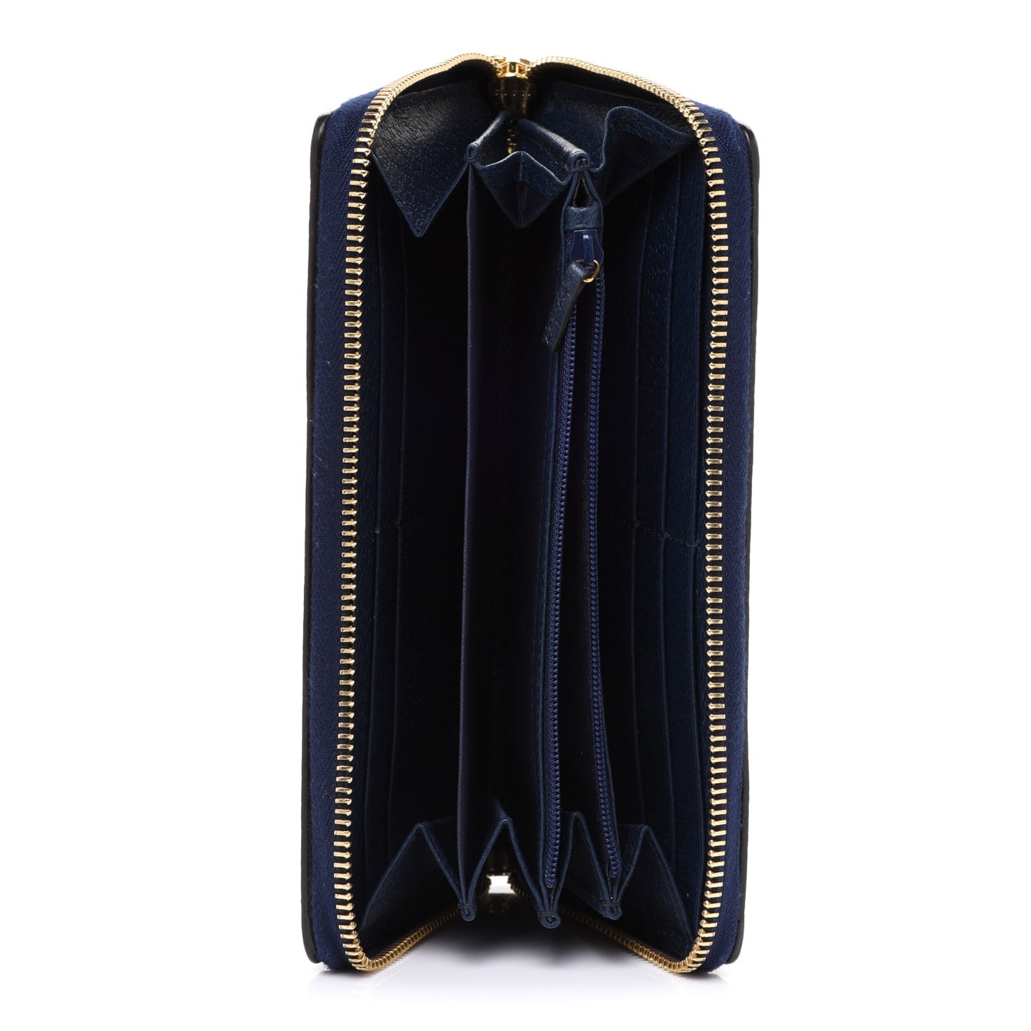 Textured Dollar Calfskin Web Ophidia Zip Around Wallet Blue Agata